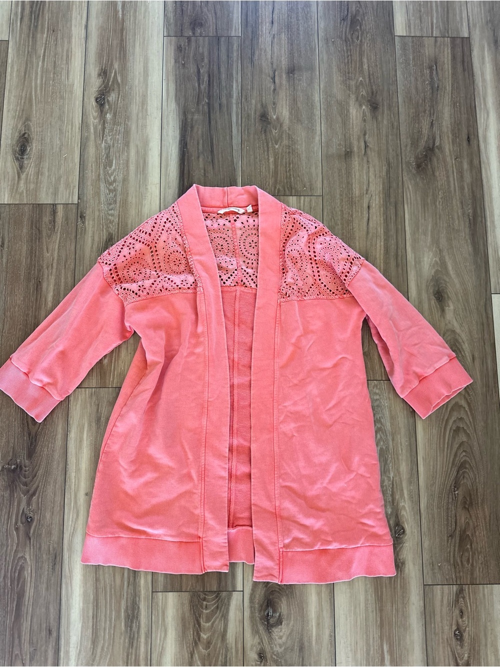 Soft surroundings womens Ellie topper knit eyelet orange open cardigan size M - Picture 2 of 6